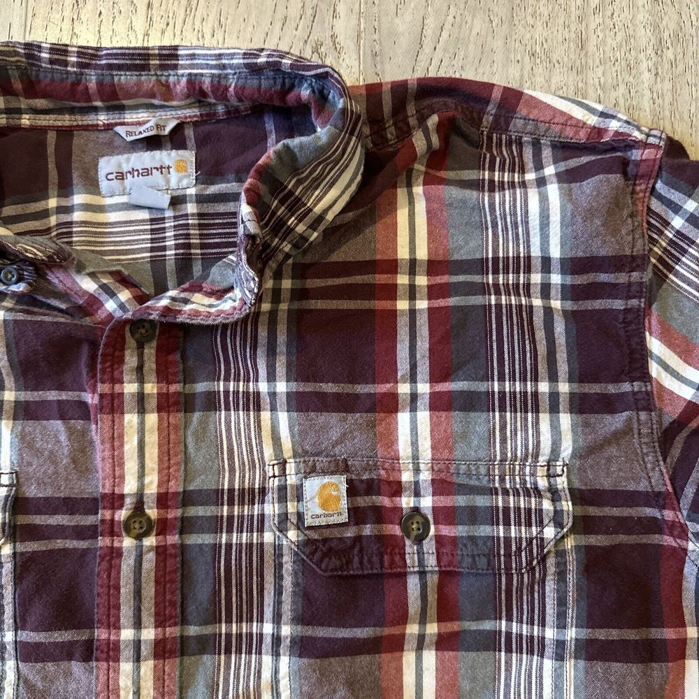 Carhartt Short Sleeve XLRed Plaid Double Front Pocket Relaxed Fit